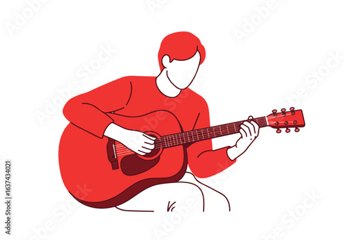 Faceless person plays guitar, against a white background, illustration for ads