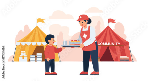 Volunteer Helping Child in Crisis Camp
