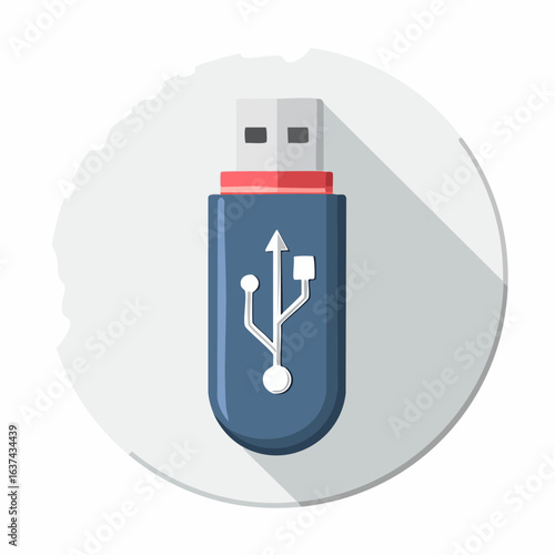 Stylized Vector Illustration of a USB Flash Drive on White