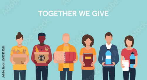 Diverse Group Giving Donations Together Community Help