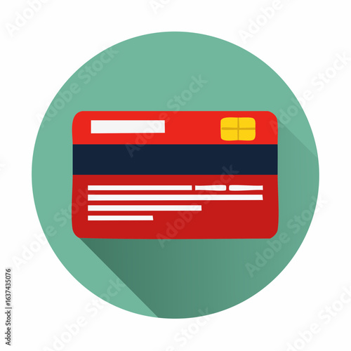 Red credit card icon in a modern flat design. A vector symbol representing electronic payment, secure online shopping, digital finance, and cashless transactions.
