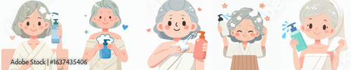 vector of a grandmother taking a shower