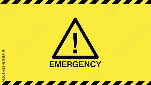 Animated large emergency mark on yellow background.