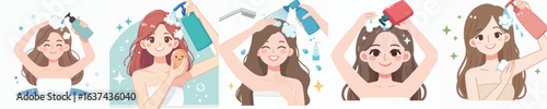 vector of a woman taking a shower
