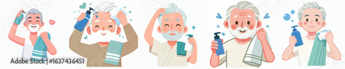 vector of a grandfather taking a shower