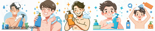 vector of a man taking a shower