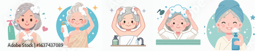 vector of a grandmother taking a shower