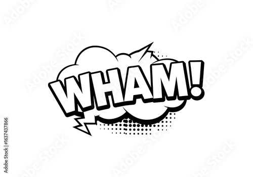 Black and White Comic Book Style "WHAM!" Explosion