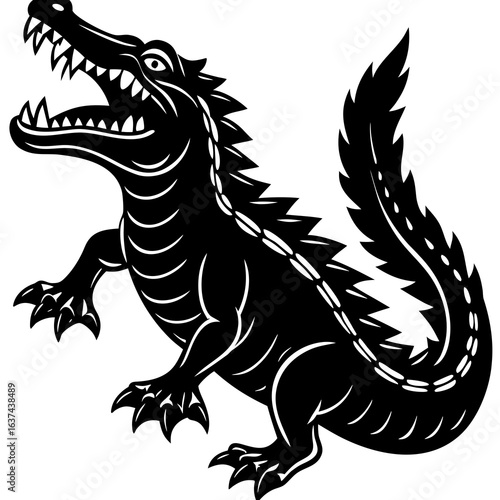 Wallpaper Mural Aggressive alligator with open mouth and sharp teeth silhouette Torontodigital.ca