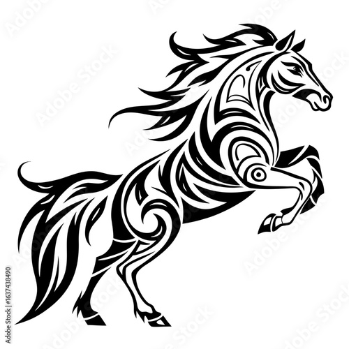 Wallpaper Mural "Tribal black and white rearing horse illustration with bold geometric patterns." Torontodigital.ca