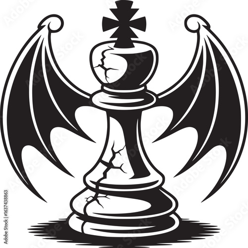Powerful chess king with demonic wings, a symbol of strategic darkness and captivating mystery for designs