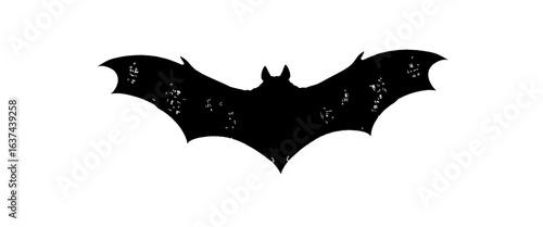 a textured silhouette of a bat with wings spread against a white background