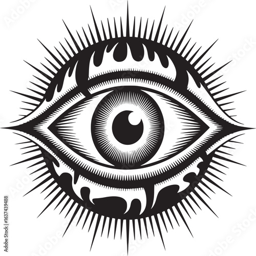Intricate eye symbol radiates power and mystery, perfect for edgy designs and symbolic concepts