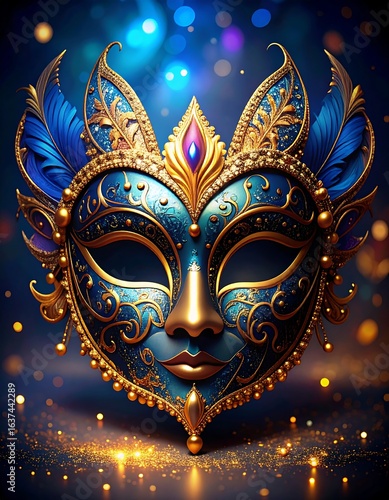 Wallpaper Mural Ornate blue and gold Venetian mask against a bokeh background Torontodigital.ca