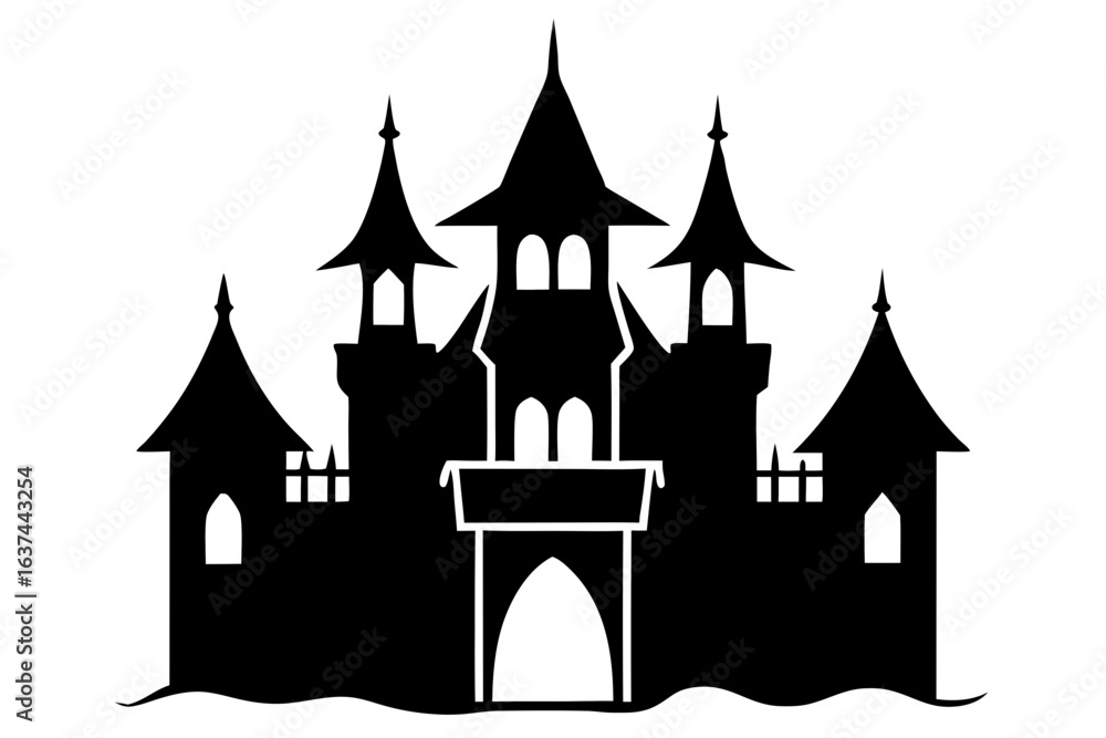 Obraz premium creepy castle silhouette vector illustration