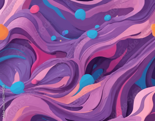 A wide path of brilliant purple, rounded stones or perhaps flower-like mounds stretches from the foreground into the distance. 