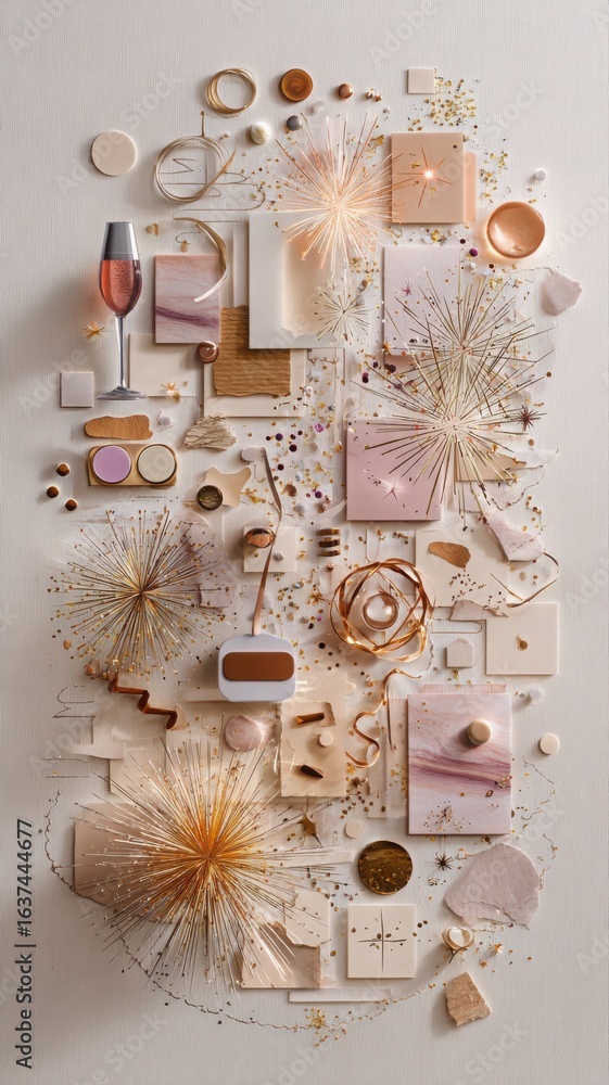 Fototapeta premium Flat lay collage of festive paper cutouts minimalist design for celebration