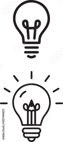 Light Bulb Icon Set – Creative Idea and Innovation Vector Illustration with Pencil Concept