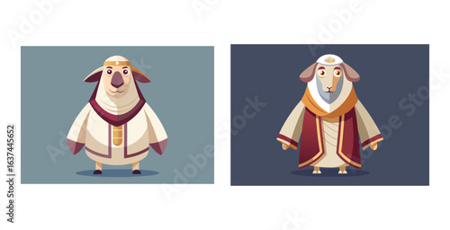 Elegant Sheep in Traditional Middle Eastern Thobe Cultural Vector Illustration Design