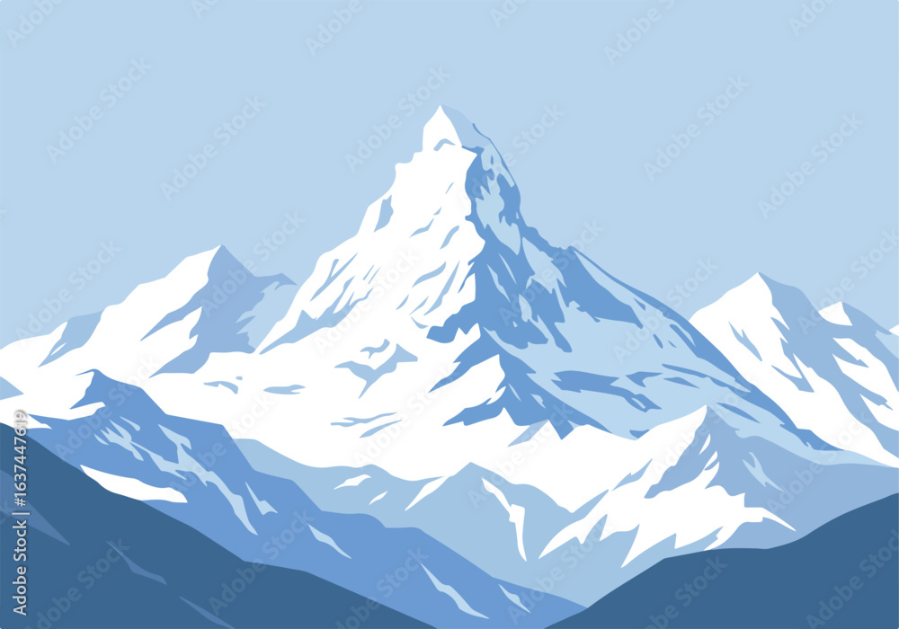 Fototapeta premium Snowy Mountain Range Illustration Against Light Blue Sky Background for Web Design