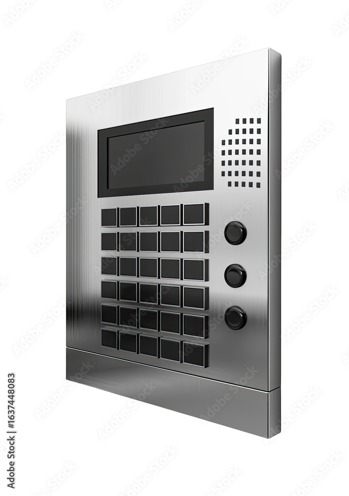Fototapeta premium Metallic security intercom, rectangular, with display and buttons