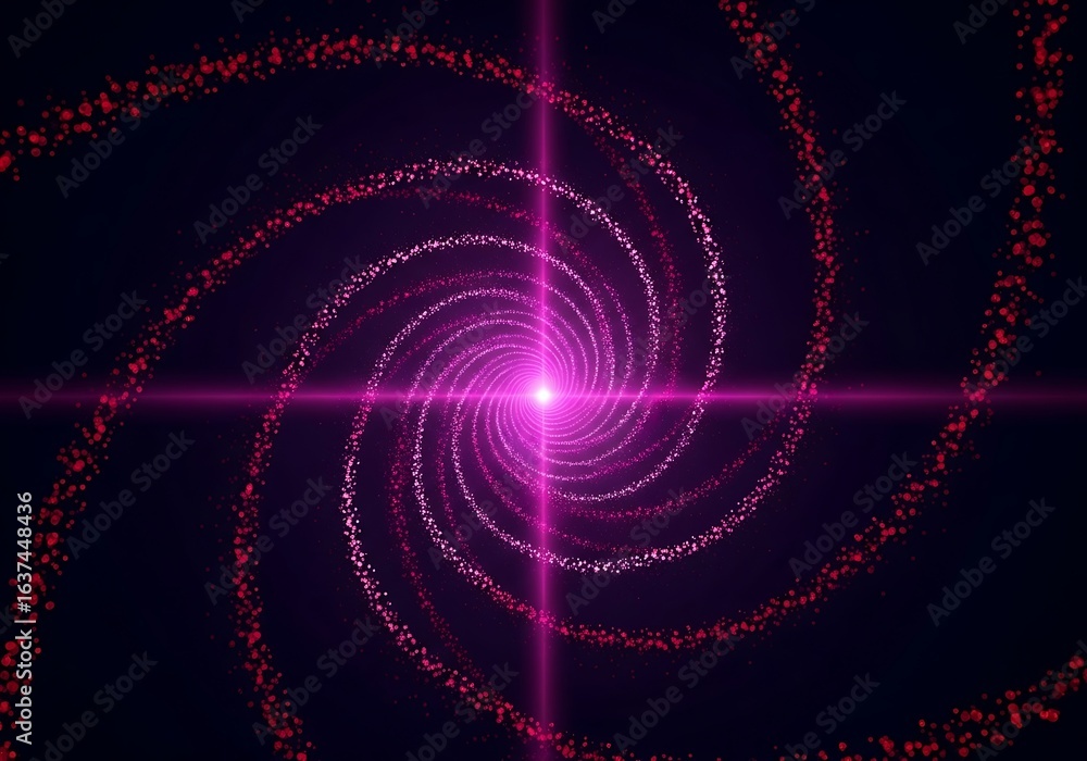 Obraz premium Dynamic spiral of vibrant particles expanding outwards from a bright central point, modern design