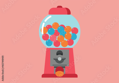 Gumball machine with colorful gum in light pink background; graphic resource use