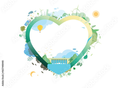 ESG and ECO friendly community A034 heart frame shows the important of sustainable energy vector illustration graphic EPS 10
