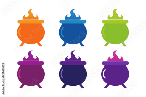 set of cauldron bubbling icon silhouette vector illustration