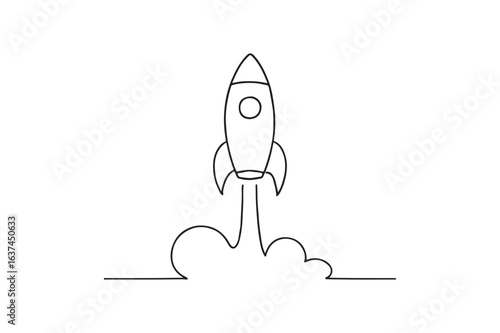 Rocket Launch continuous one line drawing minimalism design