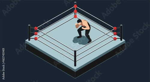 Boxer ready inside ring in preparation background for sport promotion or gaming use