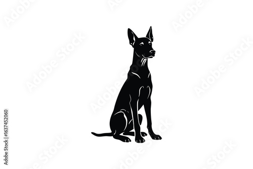 stylish elegant modern detailed professional high quality Silhouette of a dog sitting in a minimalist style showcasing its sleek lines and contours in a black background