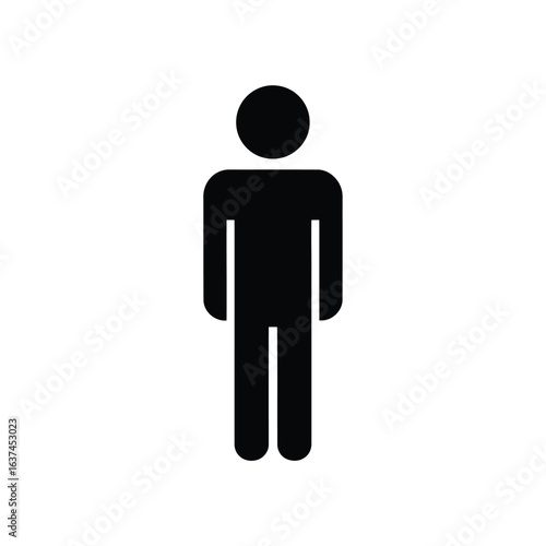 Vector illustration of simple black silhouette of a person icon, representing a human figure, isolated on a white background
