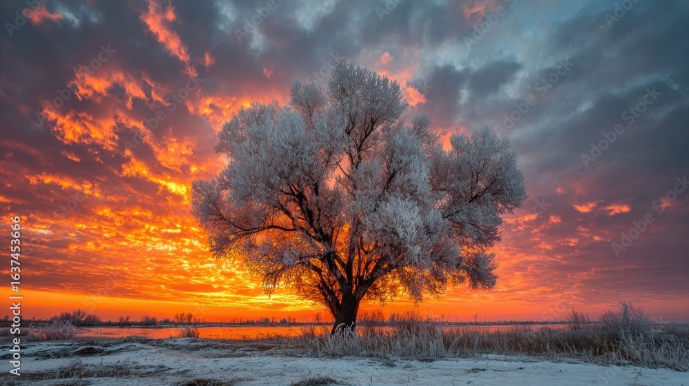 Obraz premium Frozen tree at sunrise