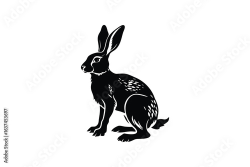 crisp clean stylish elegant modern detailed professional high quality Silhouette of a Rabbit with Large Ears in a Sitting Position Highlighting Its Unique Features and Posture