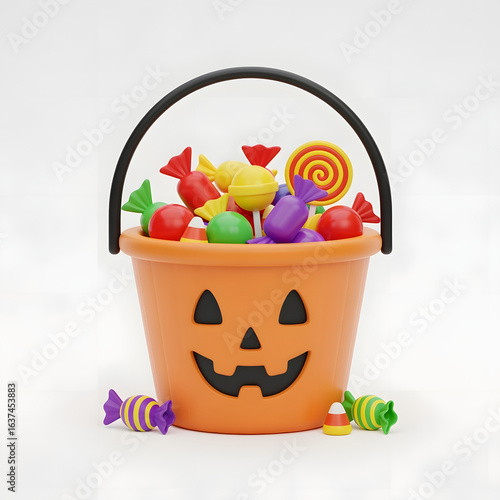 Halloween Candy Bucket with Colorful Sweets in Jack O Lantern Design for Trick or Treat