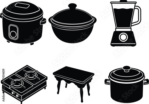 black and white icons set the kitchen