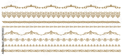 Vintage Gold Border Set Scrollwork, Floral, and Geometric Motifs. Set of Ornate Gold Decorative Borders for Elegant Design. Luxury Golden Frame Elements Floral & Geometric Patterns Collection.