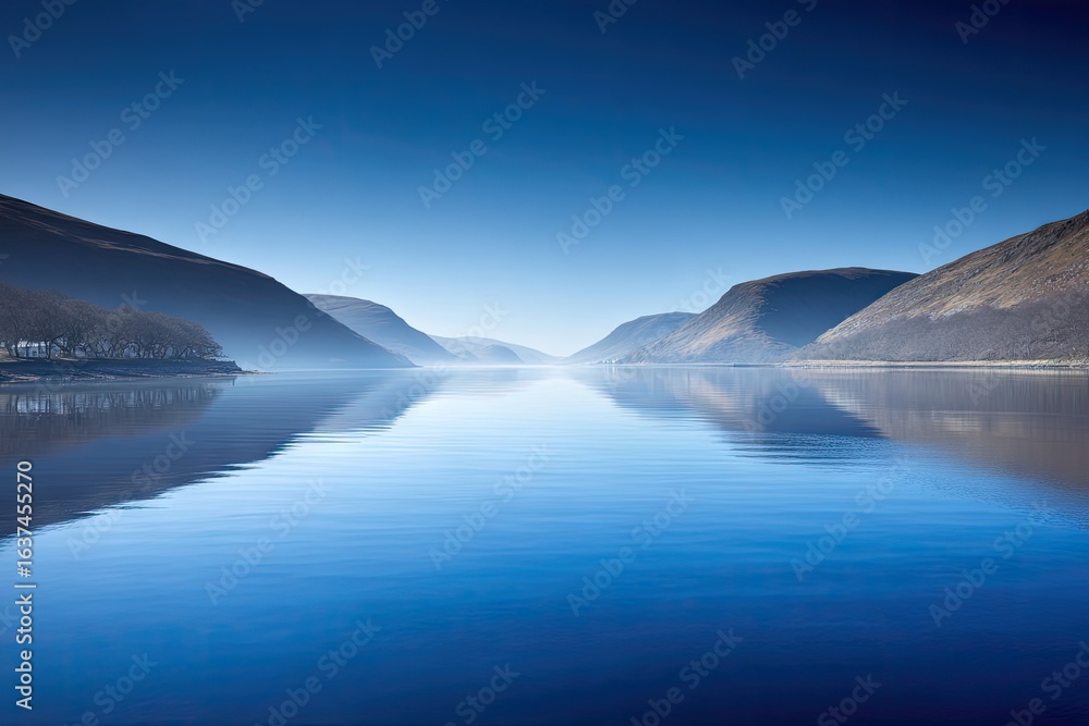 Naklejka premium Serene fjord reflecting a tranquil sky