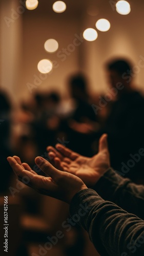 Christian person praying during worship and praise, vertical image