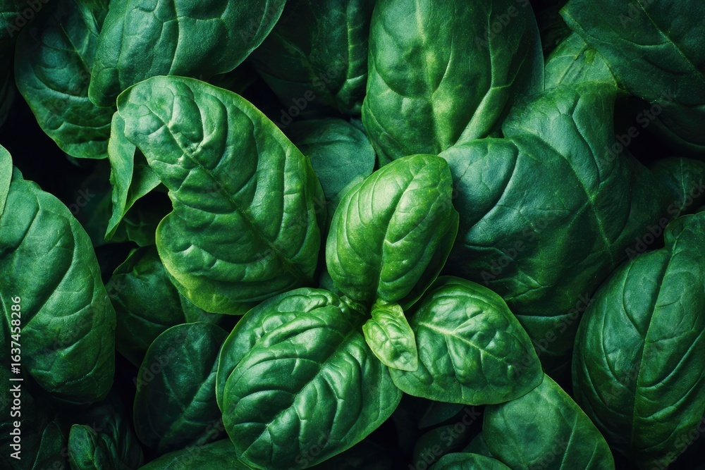 Obraz premium Close-up view of vibrant green spinach leaves