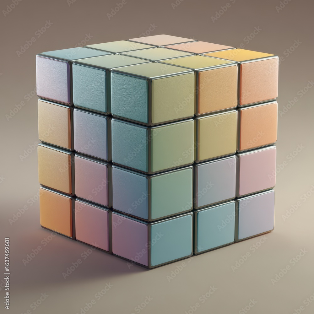 Obraz premium Pastel Cube Puzzle Solved on Neutral Background