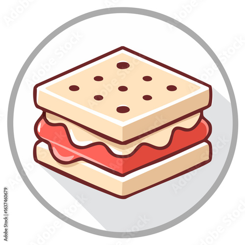 Delicious Isometric Sandwich Icon with Meat and Cheese Filling and Bold Outline