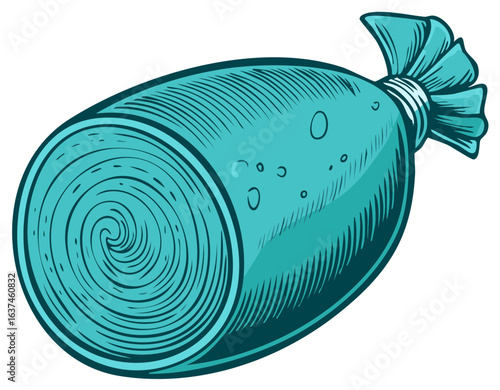 Bright Teal Rolled Yoga Mat or Sleeping Bag Isolated Illustration