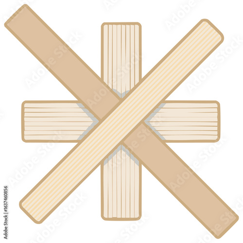 Wooden Cross Buck Symbol in Neutral Tones with Parallel Line Details