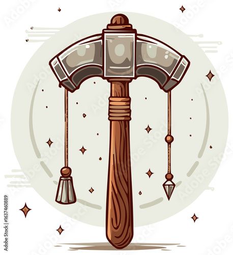 Enchanted mythical warhammer with decorations a magical fantasy weapon for a game