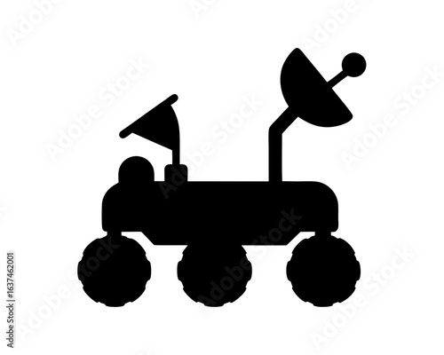 Silhouette of a lunar rover exploration vehicle with antenna and flag