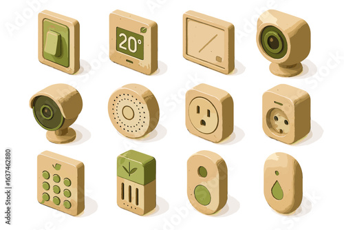 Vector pad sensor alarm thermostat switch biodegradable tech green icons outlet icon