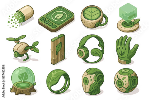 Biodegradable icon microdrone futuristic interface tracker glove dissolving vector panel projector bamboo