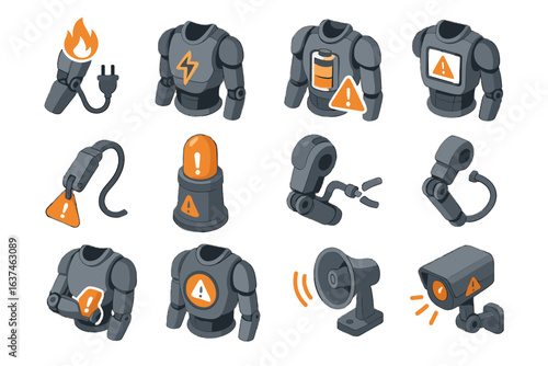 Vector icon exosuit symbol error alert movement system crash joint robotic safety